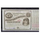 1876 STATE OF LOUISIANA $5 'BABY BONDS'