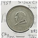 1939 SIOUX CITY IOWA 75TH ANN TOKEN