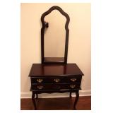 Vtg Queen Anne Style Lowboy Chest w/ Shaped Mirror