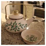 Lenox Holiday Holly Berry Tea Kettle & Bowl