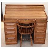 Vintage Oak Roll Top Desk w/ Chair