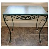 Vtg Wrought Iron Side Table w/ Frosted Glass Top