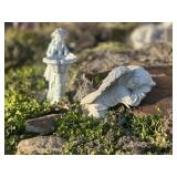 . Sleeping Cherub and Fairy with birdbath statues