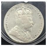 1908 NEWFOUNDLAND 50 CENTS - 92.5% SILVER -