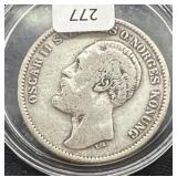 1876 SWEDEN 2 KRONOR COIN - 80% SILVER - 15 GRAMS