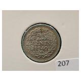1940 NETHERLANDS 25 CENTS - 64% SILVER - 3.57 GRS