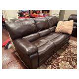 BROWN LEATHER MANUAL RECLINING SOFA - 7 FT.
