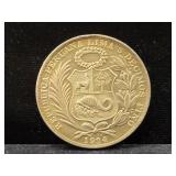 1934 PERU 5 DECIMOS - 50% SILVER - 25 GRAMS