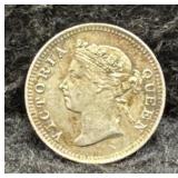 1893 STRAITS SETTLEMENTS 5 CENTS - 80% SILVER -