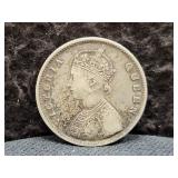 1862 INDIA HALF RUPEE - 91.7% SILVER - 5.83 GRAMS