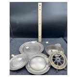 4 PC PEWTER PLATES & BOWLS, & SMALL 'DONT YELL...