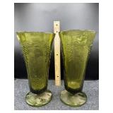 2 PC INDIANA GLASS GREEN HARVEST GRAPE VASE