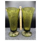 2 PC INDIANA GLASS GREEN HARVEST GRAPE VASE