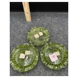 3 GREEN L.E. SMITH ASHTRAYS