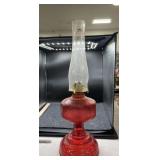 RED OIL LAMP W/ CLEAR CHIMNEY