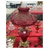 20' ROSE PATTERN RED ELECTRIFIED OIL LAMP