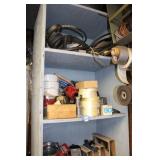 GRAY SHELF WITH CONTENTS
