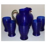 Vtg Imperial Glass Co. Spun Cobalt Pitcher & Cups