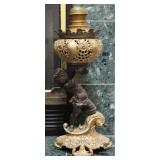 Vtg Victorian Era Brass Cherub Parlor Lamp