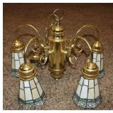 Vtg Style Brass Chandelier w/ Tiffany Style Shades