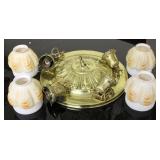 Vintage Brass Light Fixture w/ Glass Lamp Shades