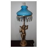 Vintage Cherub Parlor Lamp w/ Blue Glass Shade