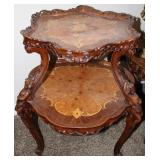 Vtg Marquetry & Cupid Inlaid 2 Tier End Table #2