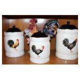 Cracker Barrel 3pc Rooster Canister Set w/ Teapot