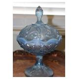 Fenton Aqua Opal Lily Covered Pedestal Compote
