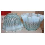 (2) Vtg French Opalescent Rib Swirl Optic Shades