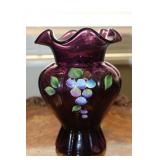 Fenton Royal Purple Hand Painted Grape Vase
