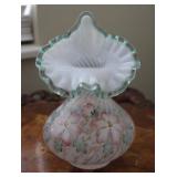 Fenton Spiral Optic Opalescent Green Crest Vase