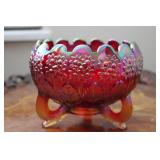 Fenton Amberina Carnival Orange Tree Footed Bowl
