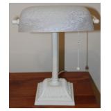 White Frosted Speckled Glass Banker Style Lamp