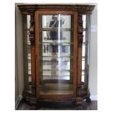 Antique Claw Foot Curved Glass Oak Display Cabinet