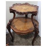 Vtg 1940's Marquetry & Cupid 2 Tier Inlaid Table