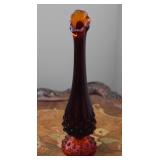 Vtg Fenton Amberina Hobnail Swung Vase