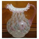 Fenton White Opal Diamond Trellis Pitcher