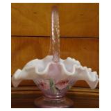 Fenton Tulip Delight Rose Milk Stretch Basket