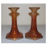 Vtg Jeannette Glass Carnival Glass Candle Holders