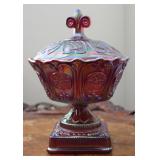 Vintage Fenton Carnival Glass Lidded Candy Dish