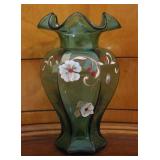 Fenton 95 Anniversary Holiday Green Magnolia Vase