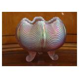 Vtg Fenton Glass Drapery 3-Footed Rose Bowl