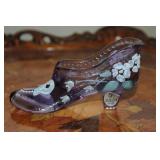 Vintage Fenton Hand Painted Glass Slipper