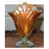 Fenton 100th Anniversary Marigold Plume Fan Vase