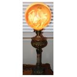 Antique Parlor Lamp w/ Hand Painted Dome Shade