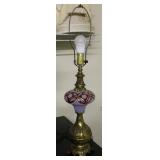 Vintage Table Lamp w/ Decorative Painted Glass