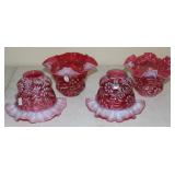 (4) Fenton Cranberry Daisy & Fern Lamp Shades