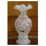Fenton 1990's French Opalescent Lattice Optic Vase