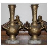 Ernest Ferrand Art Nouveau Vases w/ Marble Bases
